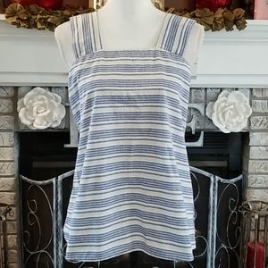 Linen Lux blue striped top, new with tags, size L